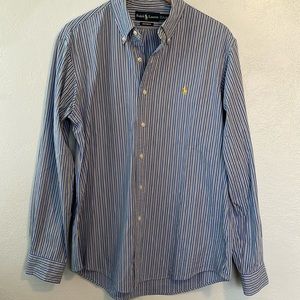 Ralph Lauren Men's Blue Yellow White Button Down Long Sleeve Striped‎ Shirt L